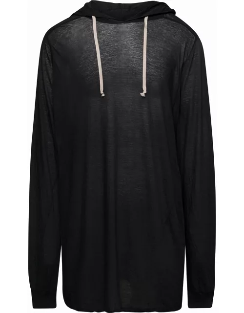 Rick Owens Black Hoodie With Coulisse Long Sleeves In Cotton Man