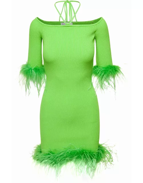 Giuseppe di Morabito Green Boat Neck Dress With Feather Detail In Viscose Woman