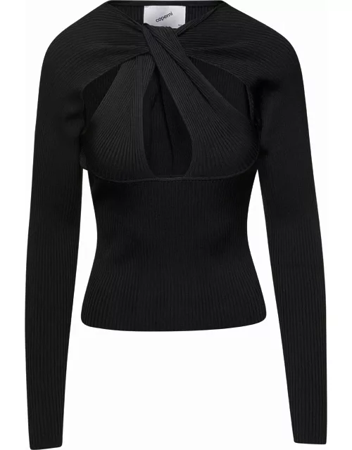 Coperni Black Long-sleeve Top With Twisted Cut-out Detail In Viscose Woman