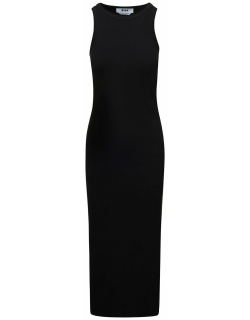 MSGM Long Black Ribbed Dress With Cut-out In Stretch Cotton Woman