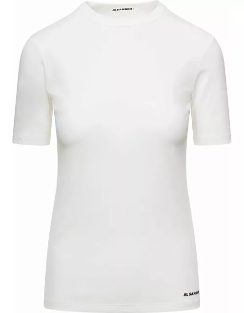Jil Sander White Crewneck T-shirt With Contrasting Logo Print In Cotton Woman