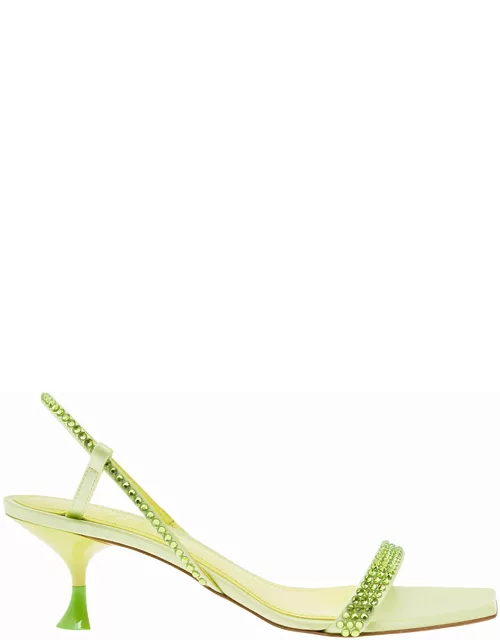 3JUIN eloise Green Sandals With Rhinestone Embellishment And Spool Heel In Viscose Blend Woman
