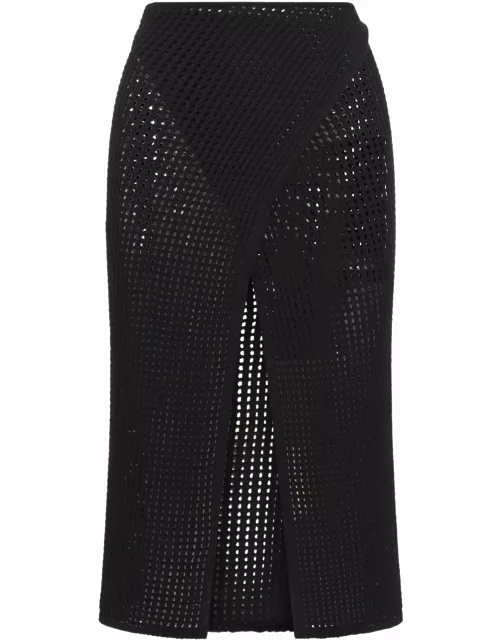 ANDREĀDAMO Fishnet Knit Midi Wrap Skirt With Cut-ou