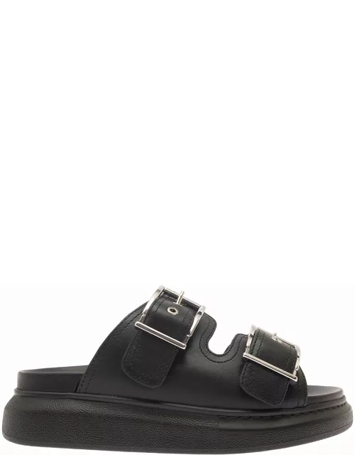 Alexander McQueen Black Sandals With Double-straps In Leather Woman