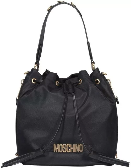 Moschino Logo Plaque Drawstring Bucket Bag