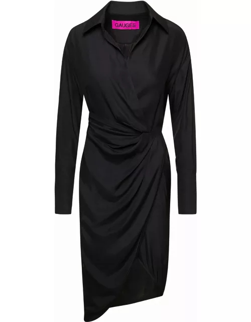 GAUGE81 Black Gathered-front Shirt Dress Woman
