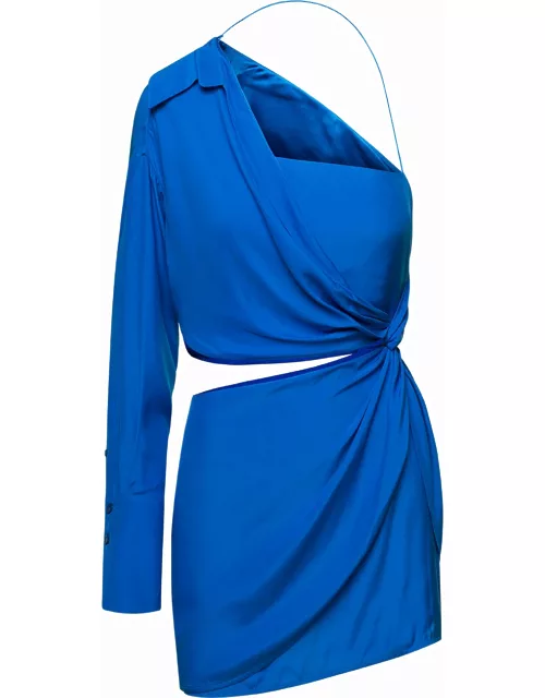 GAUGE81 arica Blue One-shoulder Draped Mini Dress With Cut-out Detail In Silk Woman