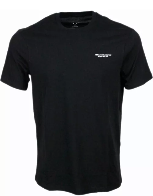 Armani Collezioni Short-sleeved Round-neck T-shirt In Soft Cotton With Logo On The Chest