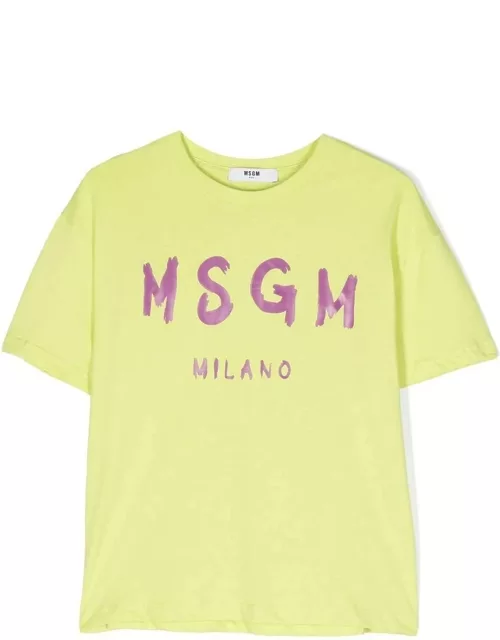 MSGM Lime T-shirt With brushed Logo