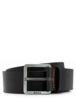 Leather belt with logo buckle- Black Men's Business Belt