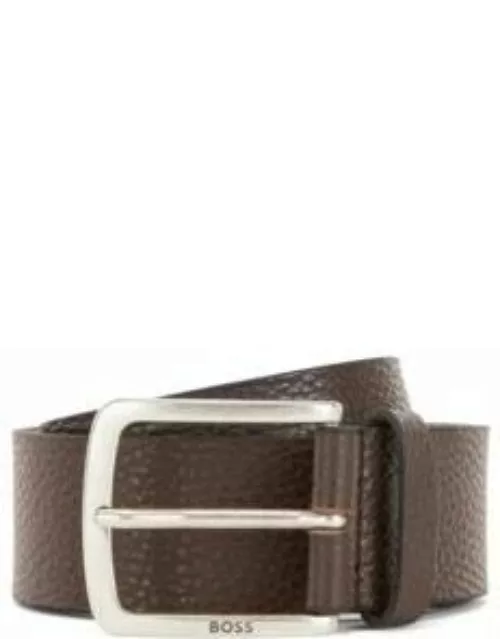 Grained Italian-leather belt with branded buckle- Dark Brown Men's Business Belt
