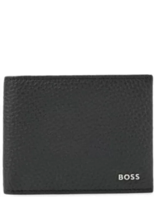 Grained Italian-leather wallet with metal logo lettering- Black Men's Wallet