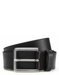 Grainy embossed-leather belt with brushed metal hardware- Black Men's Casual Belt