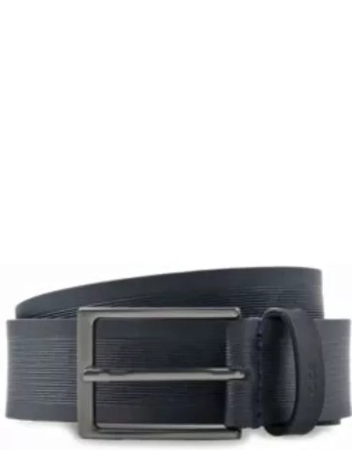 Pin-buckle belt in printed Italian leather- Dark Blue Men's Business Belt
