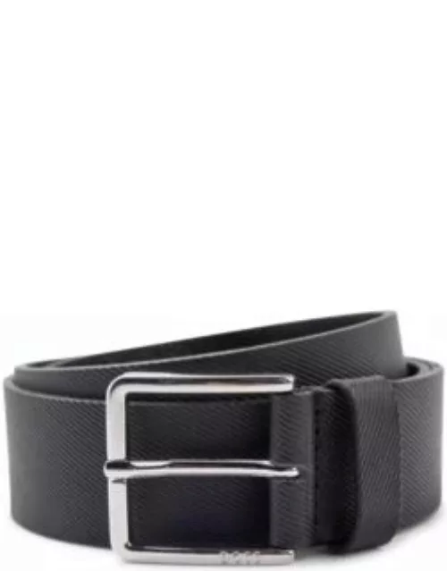 Structured Italian-leather belt with logo end tip- Black Men's Business Belt