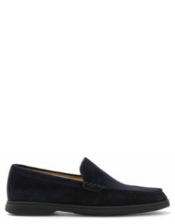 Suede moccasins with embossed logo- Dark Blue Men's Casual Shoe