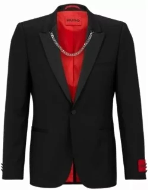 Wool-blend extra-slim-fit jacket with chain trim- Black Men's Sport Coat