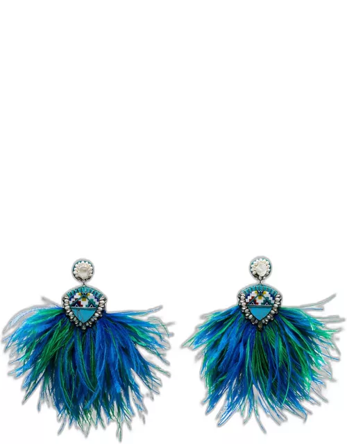 Feather Earrings with Beaded Top