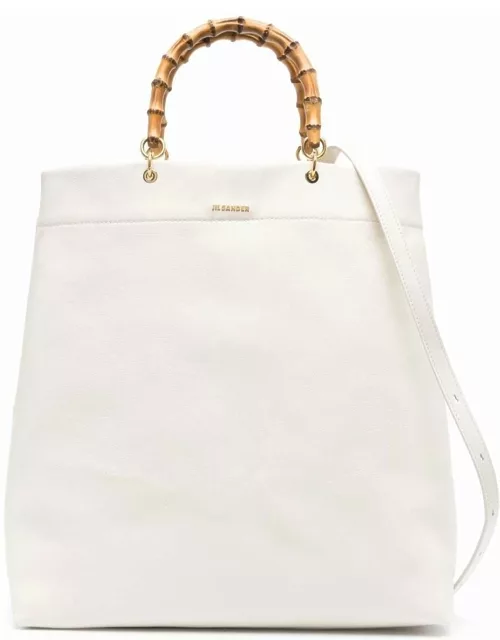 Jil Sander White Tote Bag With Bamboo Handles In Leather Woman