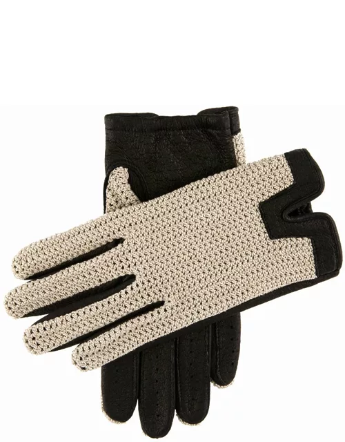 Dents Men's Crochet Back Peccary Leather Gloves In Black
