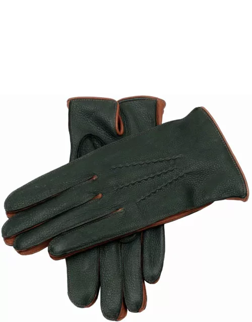 Dents Men'S Heritage Cashmere-Lined Deerskin Leather Gloves With Contrast Detailing In Hunter/havana (Pine)