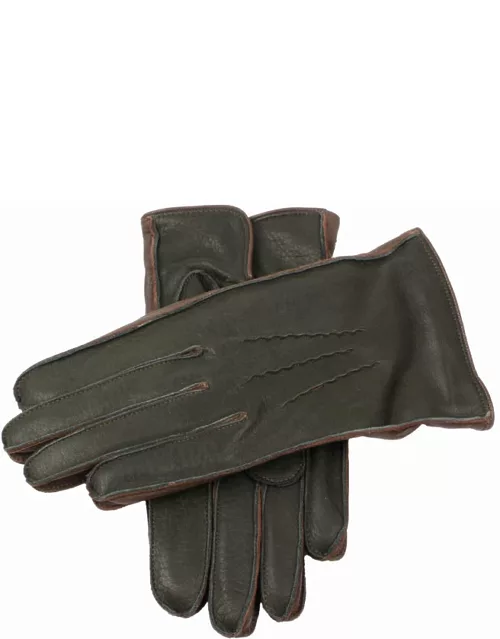 Dents Men's Lambswool Lined Deerskin Leather Gloves With Contrast Side Walls In Hunter/bark