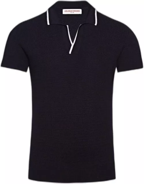 Horton Merino - Navy Stripe Tailored Fit Resort Collar Polo Shirt