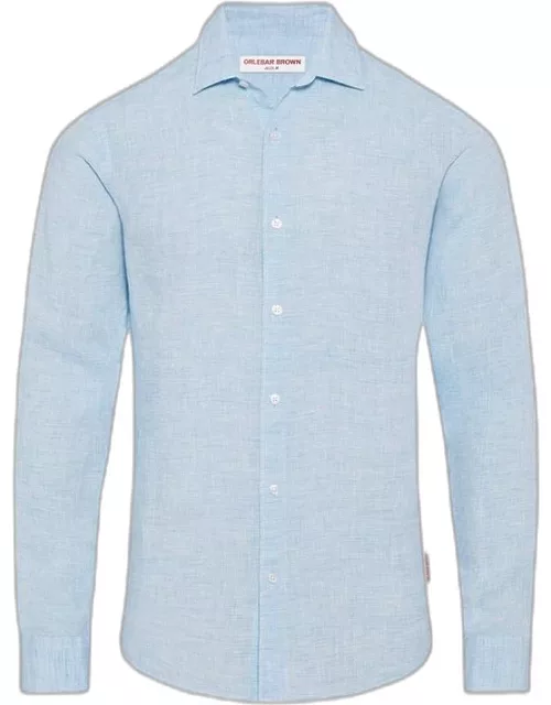 Giles Linen - Pale Blue/White Classic Collar Tailored Fit Linen Shirt