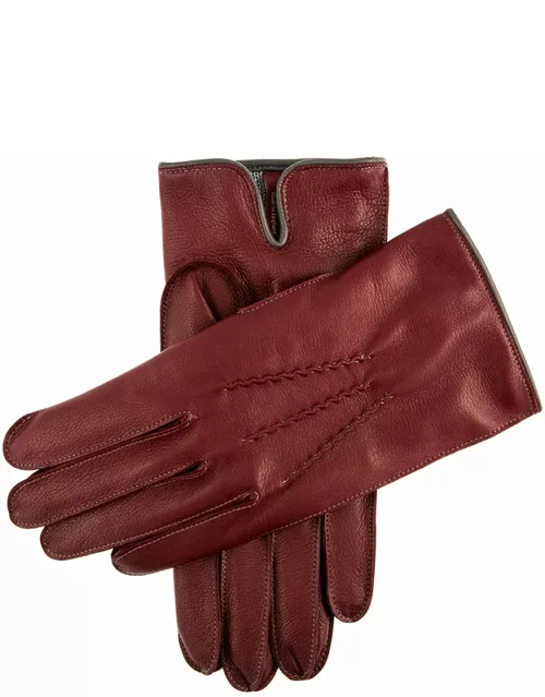 Dents Men's Cashmere Lined Leather Gloves With Contrasting Detail In Claret/grey/grey/pewter