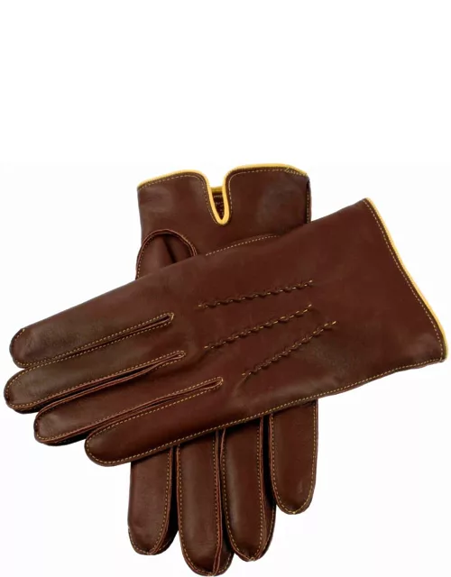 Dents Men's Cashmere Lined Leather Gloves With Contrasting Detail In Eng Tan/yellow