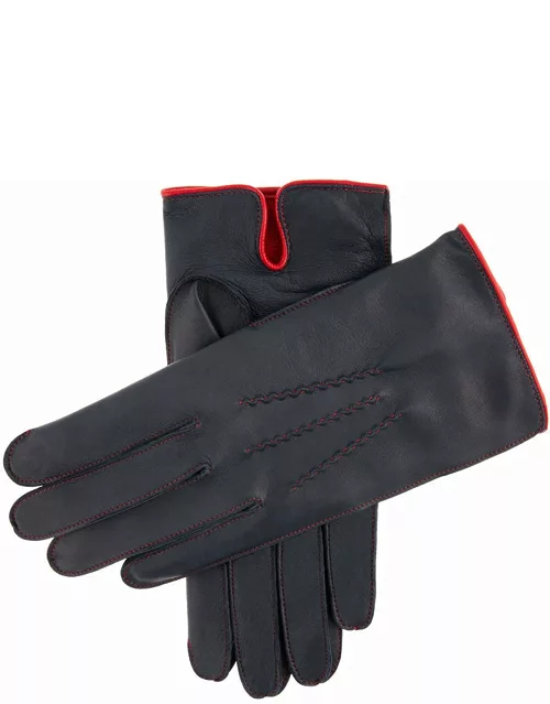 Dents Men's Cashmere Lined Leather Gloves With Contrasting Detail In Navy/red/red (Red)