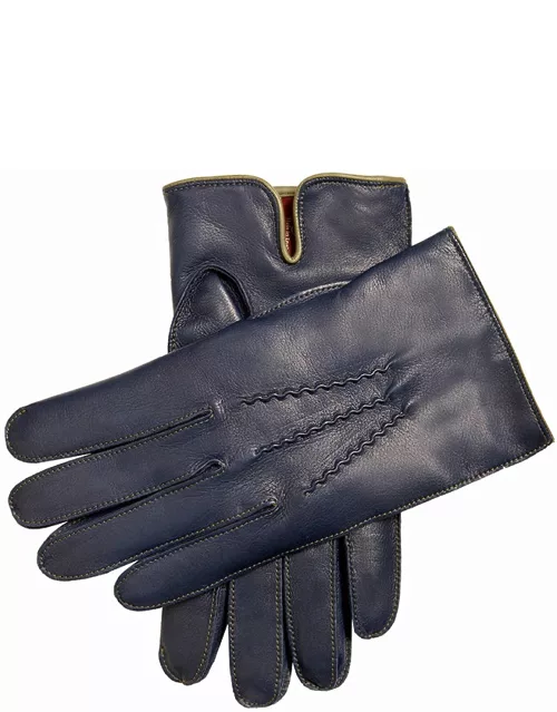 Dents Men's Cashmere Lined Leather Gloves With Contrasting Detail In Oxford Blue/willow/willow/beige