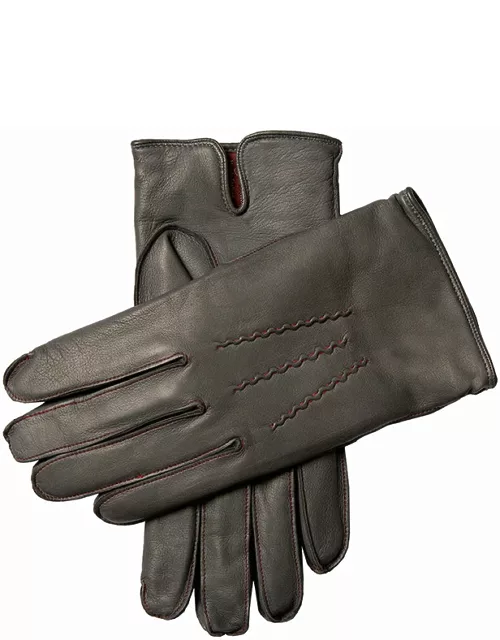 Dents Men's Cashmere Lined Leather Gloves With Contrasting Detail In Grey/red(Red)