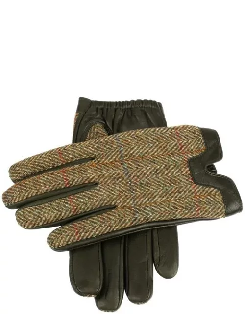 Dents Men's Cashmere Lined Harris Tweed And Leather Gloves In Black/charcoal/black