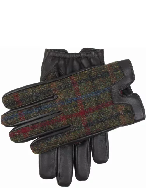 Dents Men's Cashmere Lined Harris Tweed And Leather Gloves In Brown/sage/pine