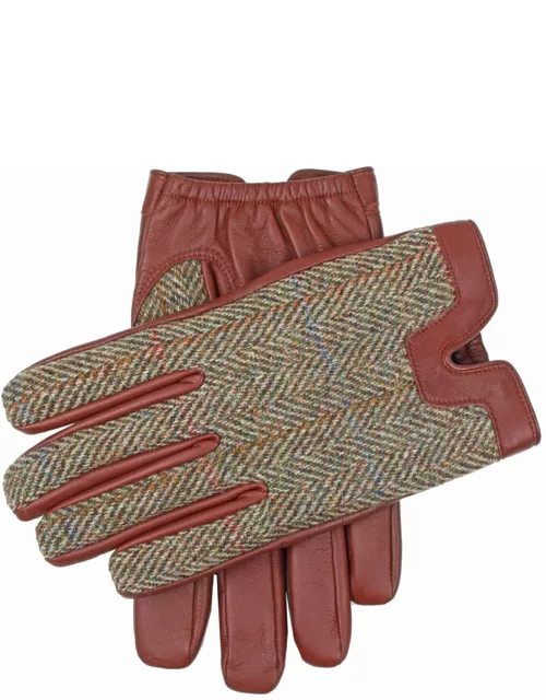 Dents Men's Cashmere Lined Harris Tweed And Leather Gloves In English Tan/olive/pine