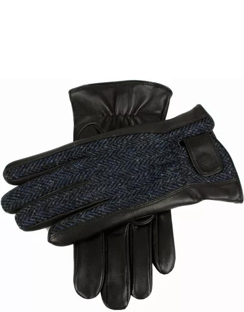 Dents Men's Cashmere Lined Harris Tweed & Leather Gloves In Black/navy/black