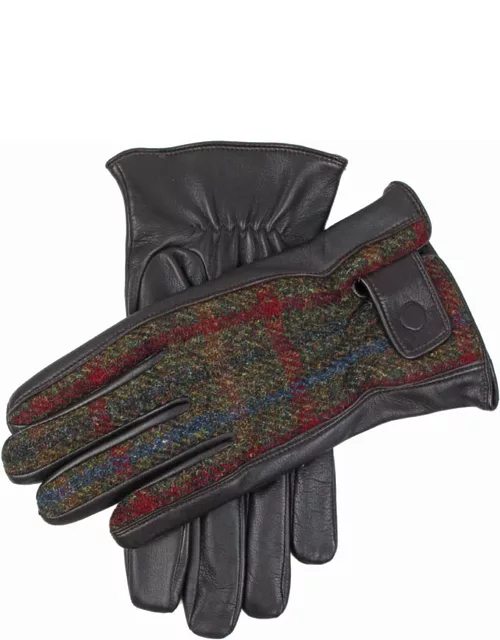 Dents Men's Cashmere Lined Harris Tweed & Leather Gloves In Brown/sage/pine