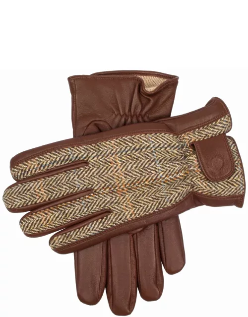 Dents Men's Cashmere Lined Harris Tweed & Leather Gloves In Eng Tan/grouse/beige