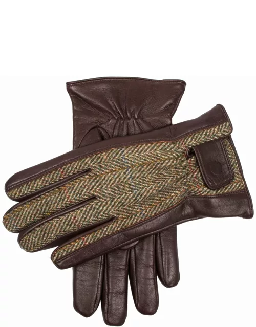 Dents Men's Cashmere Lined Harris Tweed & Leather Gloves In Eng Tan/olive/pine