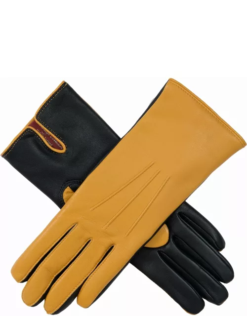 Dents Women'S Cashmere Lined Touchscreen Two Colour Leather Gloves In Black/cork/black
