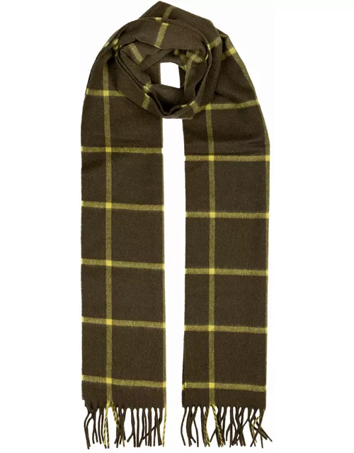 Dents Bold Check Cashmere Scarf With Gift Box In Olive