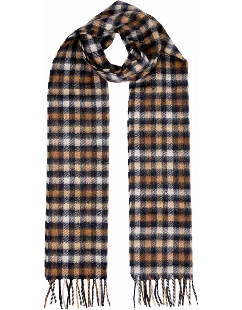 Dents Bold Check Cashmere Scarf With Gift Box In Walnut