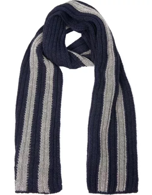 Dents Men's Knitted Scarf With Contrasting Stripes In Navy/slate
