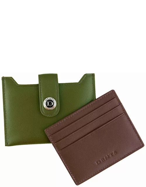 Dents Smooth Nappa Leather Card Holder With Rfid Blocking Technology In Olive/ English Tan