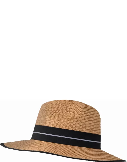 Dents Women'S Paper Straw Panama Hat With Black Ribbon And Trim In Ivory