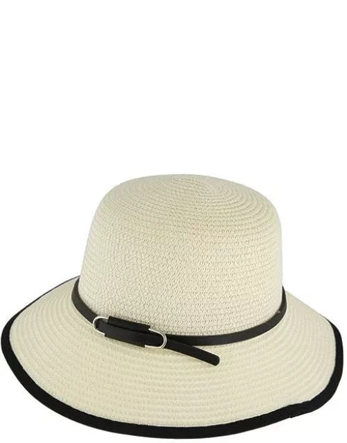 Dents Women's Paper Straw Hat With Buckle Detail In Ivory/black