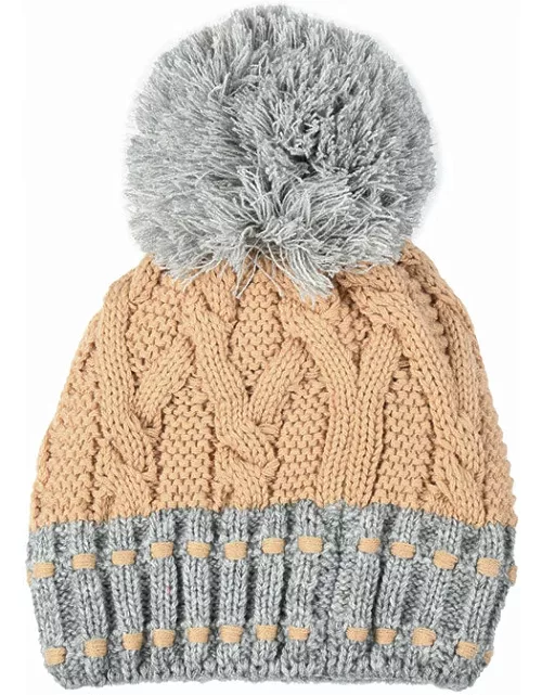 Dents Women's Chunky Cable Knit Hat With Pom Pom In Camel/dove Grey