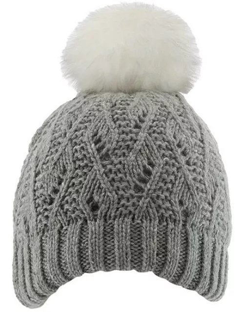 Dents Women's Lace Knit Hat With Faux Fur Pom Pom In Dove Grey