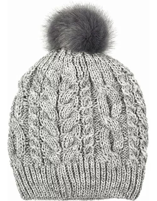 Dents Women'S Classic Cable Knit Hat With Faux Fur Pom Pom In Dove Grey